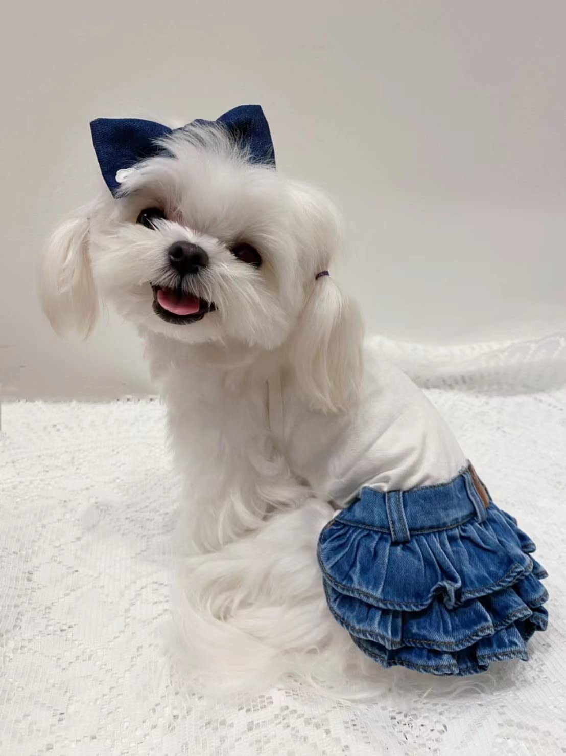 犬服 フリル付きデニムとホワイトのブラウス18サイズ 犬 服 フリルの通販 犬服 フリル付きデニムとホワイトのブラウス18